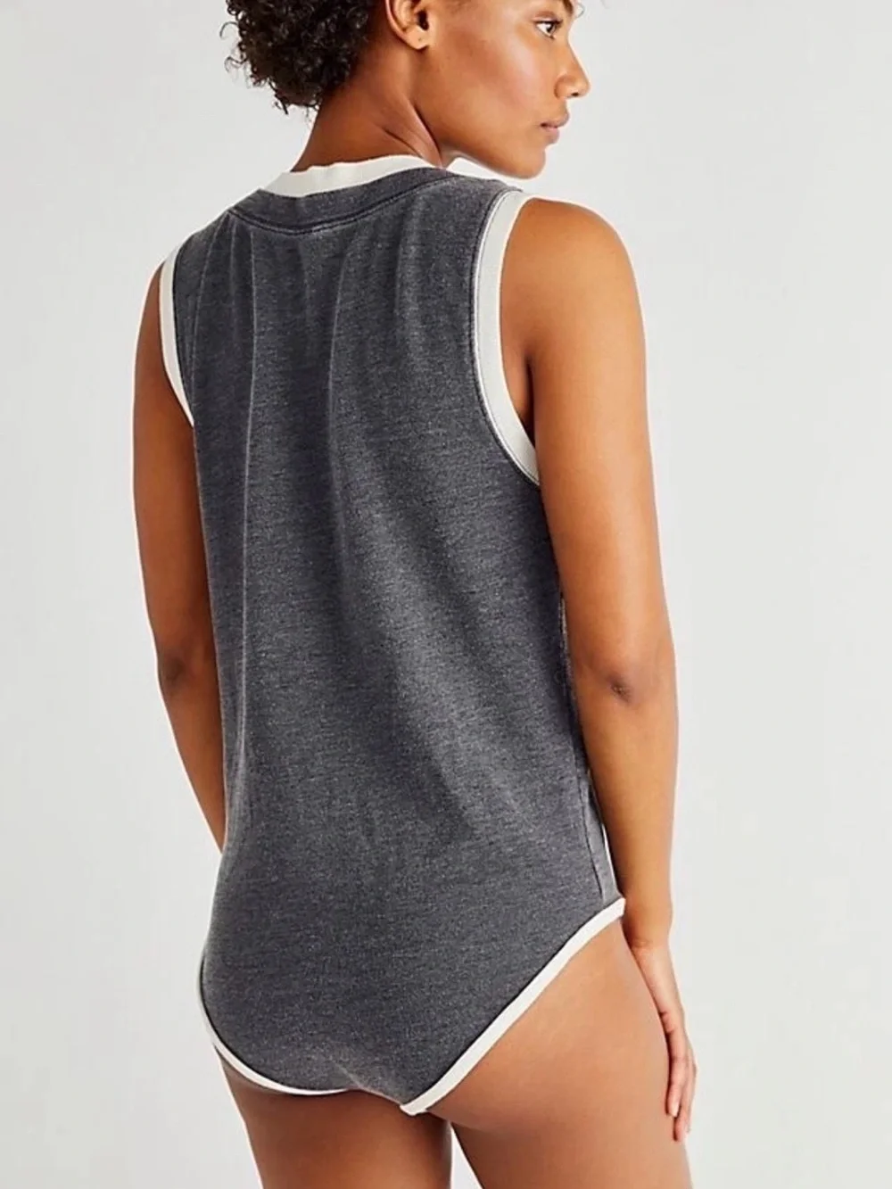 Free People Intimately Cozy Cool Girl Tank Bodysuit grey with ivory trim